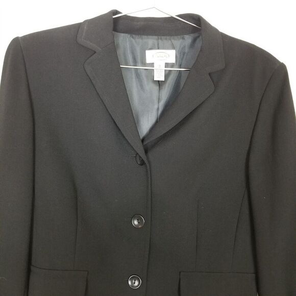 Talbots Women 100% Wool Button Up Jacket Blazer Sz 14 Black Lined Office Preppy - Picture 2 of 9
